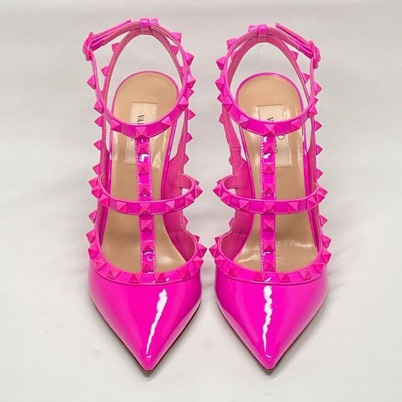 Valentino Garavani Rockstud Ankle Strap Patent-Leather Pumps size 38 - Picture 4 of 13